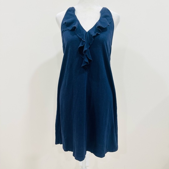 Lilly Pulitzer Shirt Dress Womens Small Navy Shay Ruffle Front V Neck Sleeveless - Picture 2 of 9